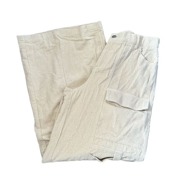 Super Wide Extra Baggy Cargo Punk Corduroy Neutral Cream High Waisted Pants - Picture 2 of 9